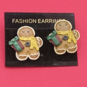 Gingerbread Lady Earrings Pierced 1 In Brown Plastic Dimensional Figure
